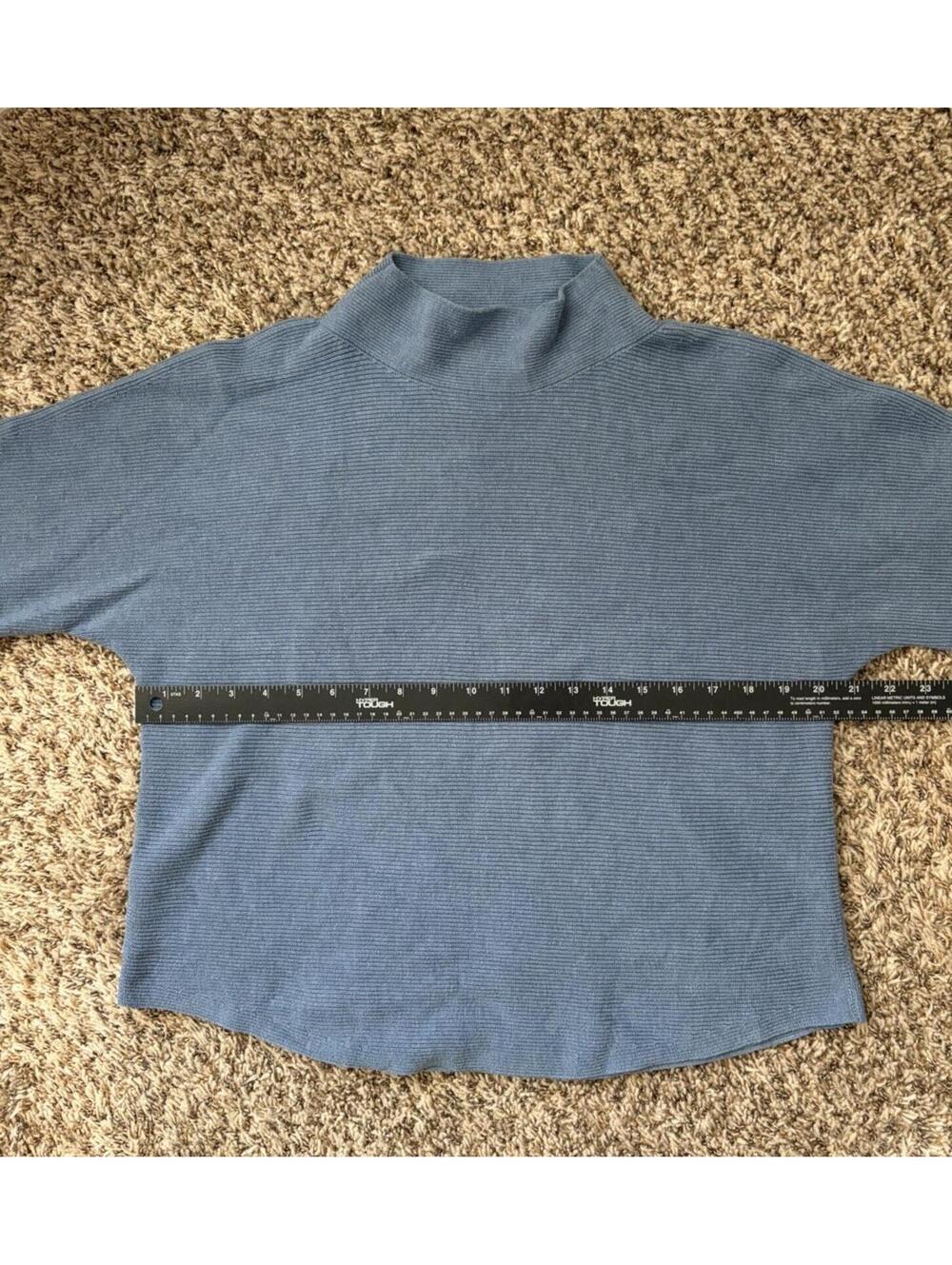 LULULEMON Boxy Cotton-Blend Sweater Womens M/L Blue Rib Knit Mock Neck Pullover - Picture 3 of 7